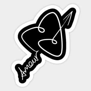 Amour. Heart-shaped curved Cupid's dart (white) Sticker